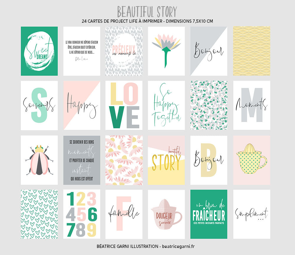 Cartes digitales à imprimer pour Project Life Beautiful Story