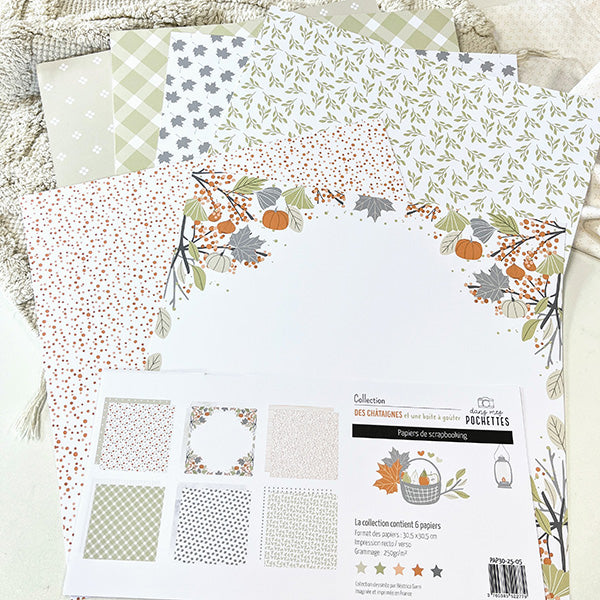 Collection de Papiers 30x30  - Des châtaignes et une boîte à goûter - Dans Mes Pochettes
