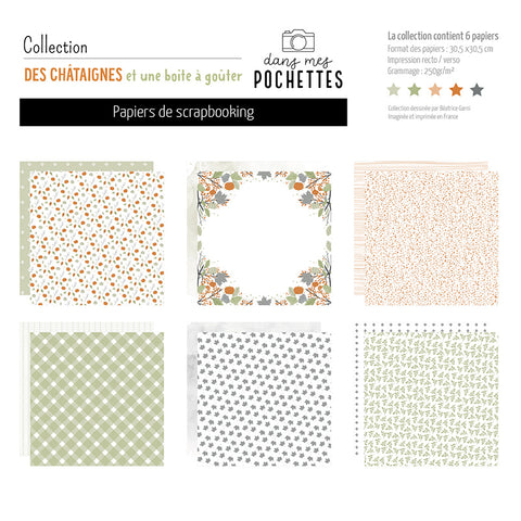 Collection de Papiers 30x30  - Des châtaignes et une boîte à goûter - Dans Mes Pochettes