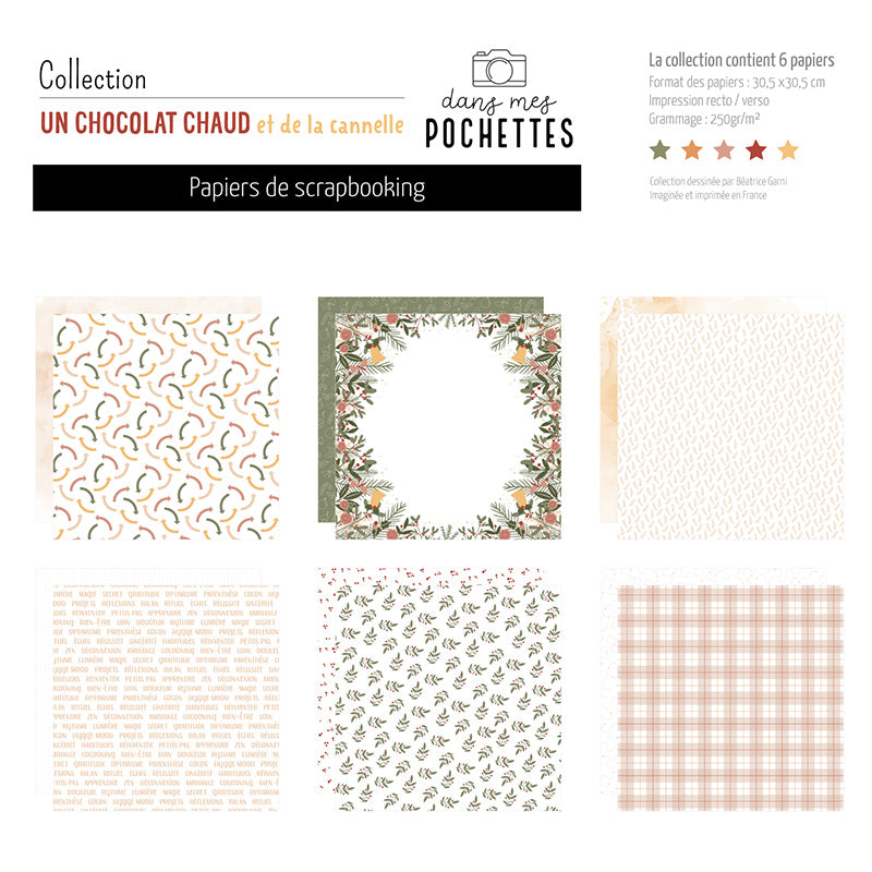 Collection de Papiers 30x30  - Un chocolat chaud et de la cannelle - Dans Mes Pochettes