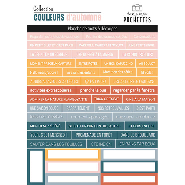 Planche de mots à découper - Couleurs d'automne - Dans Mes Pochettes