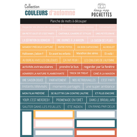 Planche de mots à découper - Couleurs d'automne - Dans Mes Pochettes