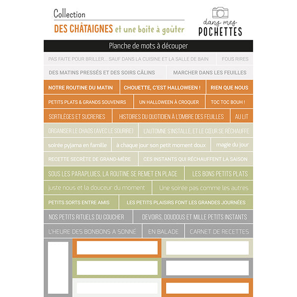 Planche de mots à découper - Des châtaignes et une boîte à goûter  - Dans Mes Pochettes