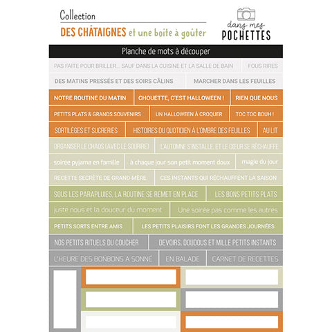 Planche de mots à découper - Des châtaignes et une boîte à goûter  - Dans Mes Pochettes