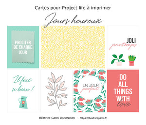 Cartes digitales à imprimer pour Project Life Jours heureux - Freebie